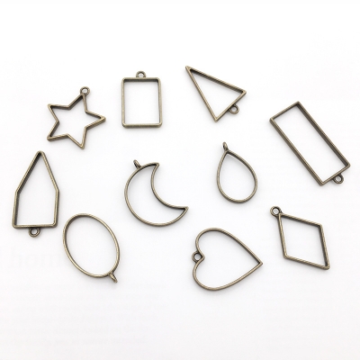DIY Jewelry Accessories Set of 10 Drop Glue Geometric Figure Metal Hollow Frame Bottom Support AB Glue Pendant Frame